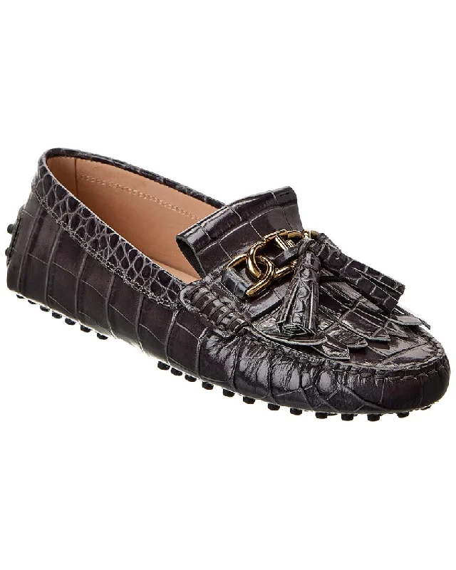 TOD’s Gommini Croc-Embossed Leather Loafer