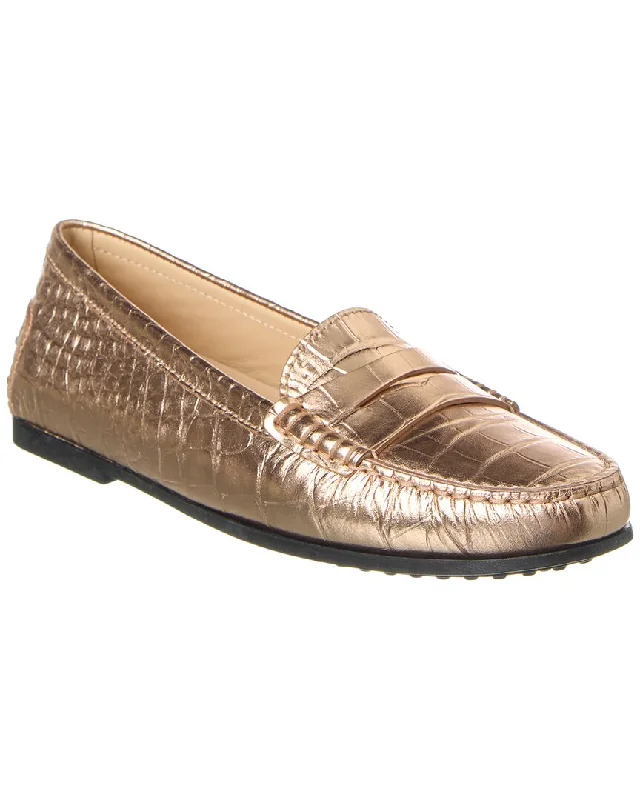 TOD’s Gommino Croc-Embossed Leather Loafer