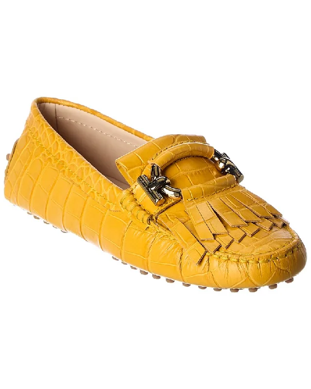 TOD’s Gommino T-Ring Croc-Embossed Loafer