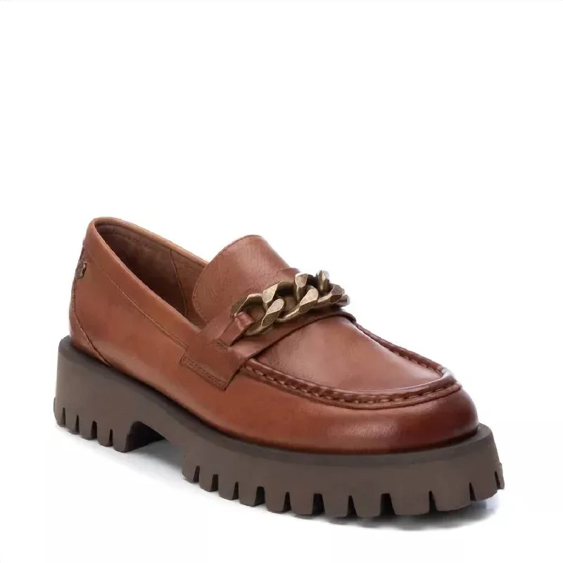 Women's Leather Moccasins In Camel