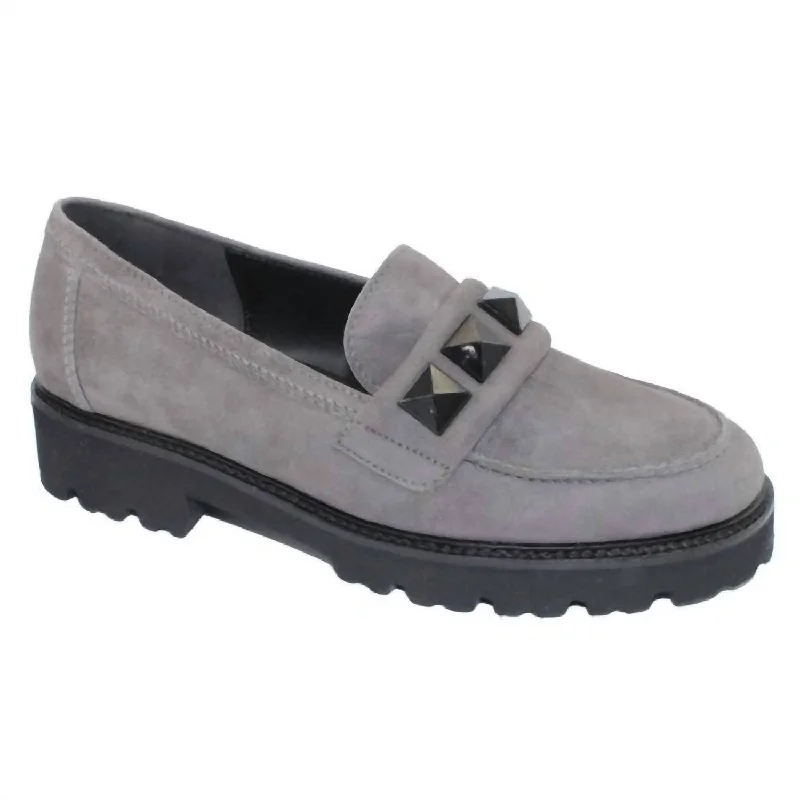 Women's Studded Loafer In Grey Suede