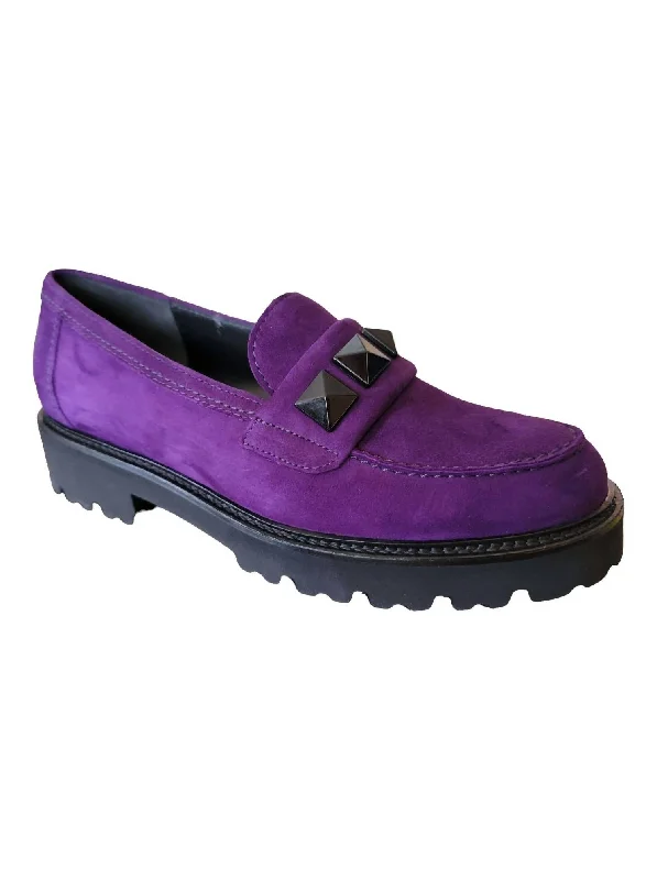 Women's Studded Loafers In Purple Suede