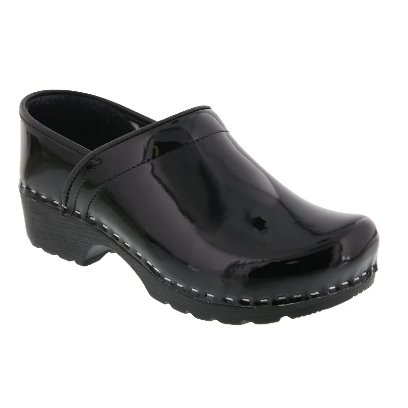 BJORK Women's Swedish Professional Black Patent Leather Clogs