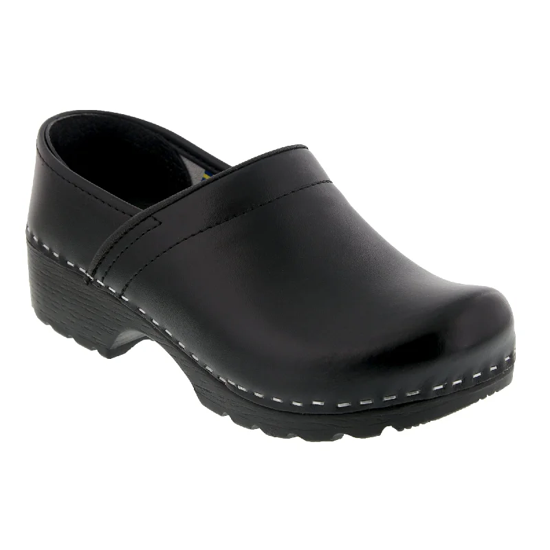 BJORK Women's Swedish Professional Black Leather Clogs