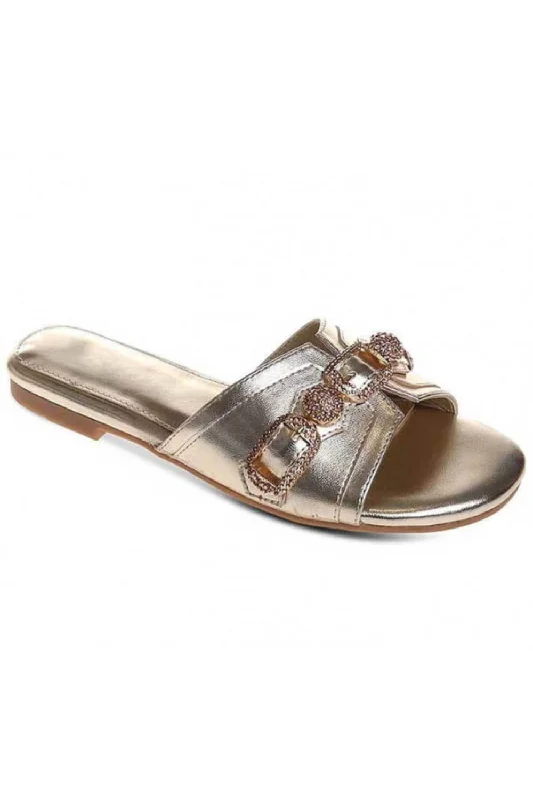 Gold Flat Diamante Detail Sandals