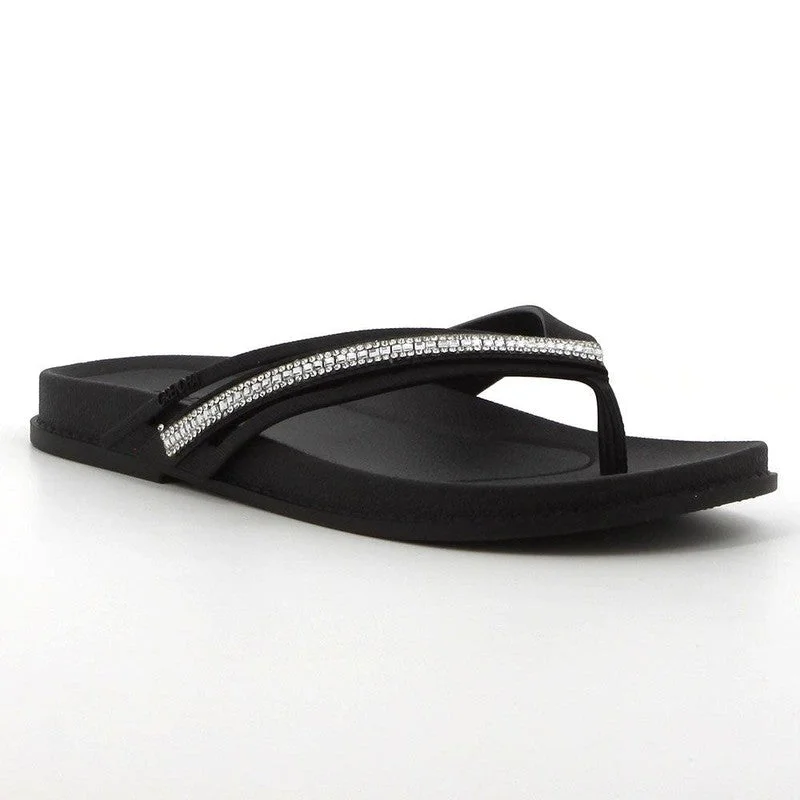 Grendha Thong Glitter Trim  Sandal- Black