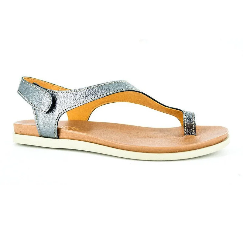 Tsonga Ukomosa Leather Toe Loop Velcro Back Strap Sandals - Anthracite metal Grain